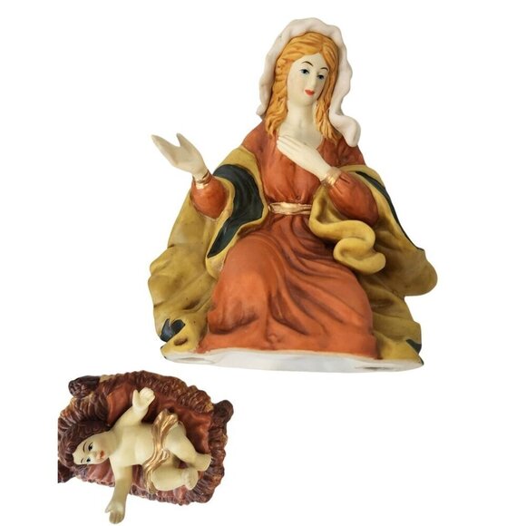 Hand Painted Porcelain Nativity Set 3 Piece Mary Joseph and Baby Jesus Figurines - Picture 7 of 7